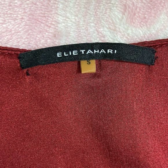 ELIE TAHARI Burgundy Ruffle Trim Silk Blouse - Picture 6 of 13